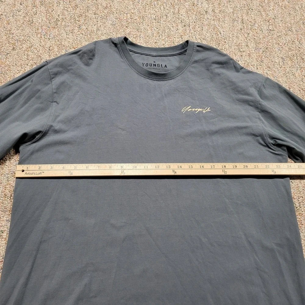 YoungLA Long Sleeve Tee Mens Large Gray Gym Streetwear Shirt Solid Casual